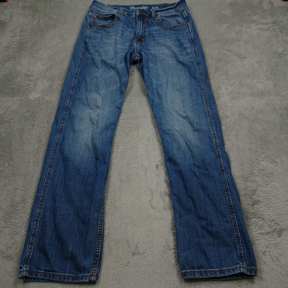 Wrangler Jeans Mens 30x32 Blue Denim Slim Straight Retro Casual Workwear